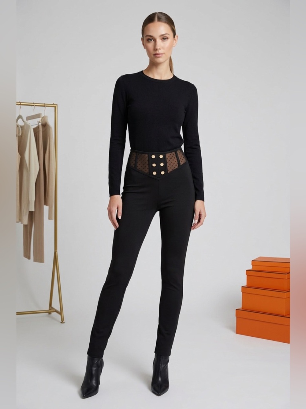 Black High-Waist Corset Detail Pants - Picture 1 of 1